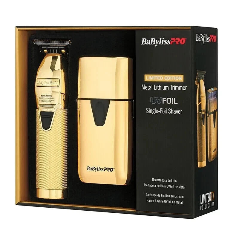 Babyliss PRO Gold Metal Trimmer & UV Single Foil Shaver FXLFHOLPKG