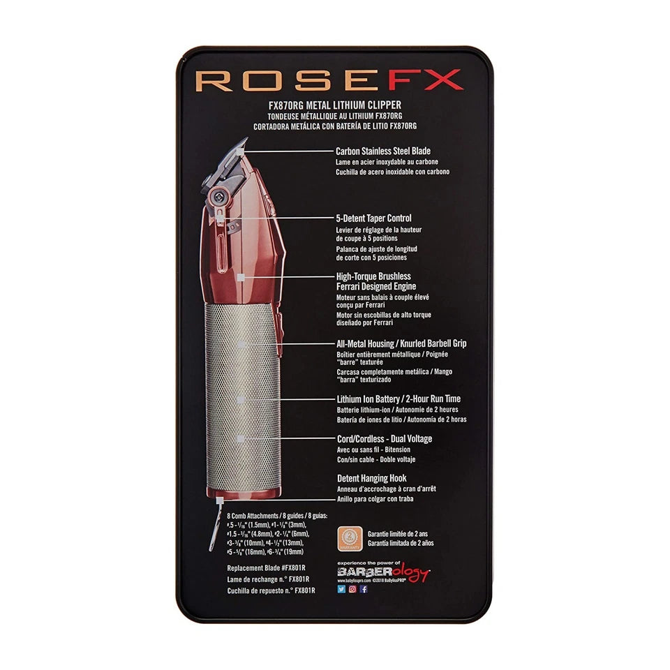 BaByliss PRO ROSEFX Cordless Clipper - Rose Gold (FX870RG)